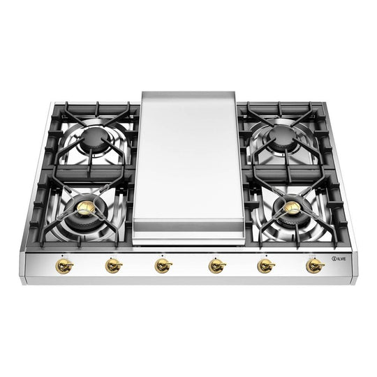 Ilve UHCP965FNSSGLP Ilve Uhcp965Fnssglp Nostalgie Ii 36 Inch Gas Cooktop With Griddle, In Stainless Steel (Liquid Propane, Brass)