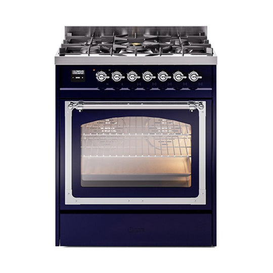 Ilve UN30NMPMBCLP Ilve Un30Nmpmbclp Nostalgie Ii Noblesse 30" Dual Fuel Range (Liquid Propane, Triple Glass Door, Midnight Blue, Chrome)