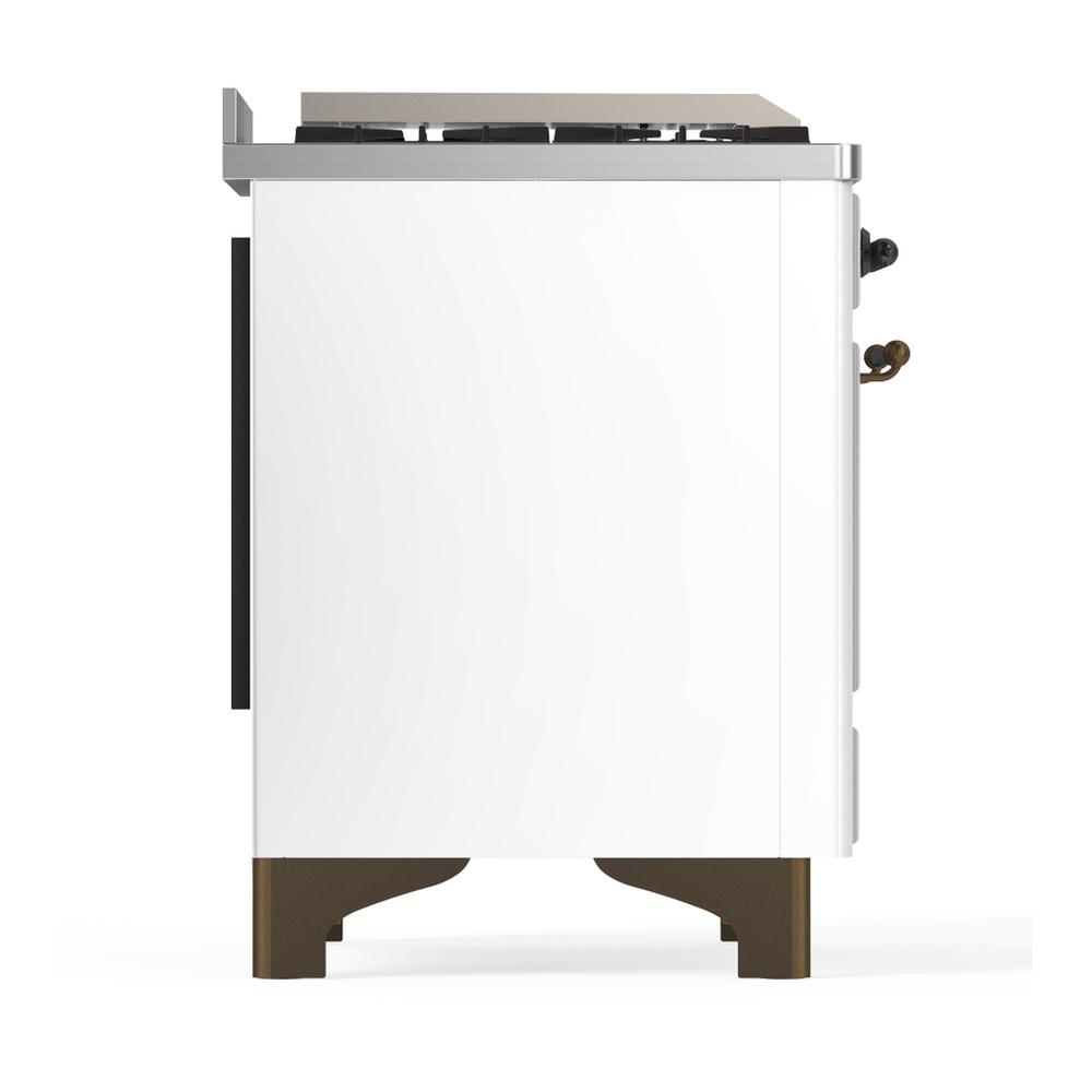 Ilve UM48FNR3WHB Ilve Um48Fnr3Whb Majestic Iii 48 Inch Dual Fuel Range With 8 Burners And Griddle, Dual Function Burner Up To 25,000 Btu (Natural Gas, Triple Glass Door, White, Burnished)