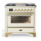 Ilve UM36FNR3AWGLP Ilve Um36Fnr3Awglp Majestic Iii 36 Inch Dual Fuel Range With 6 Black Brass Burners And Griddle, Dual Function Burner Up To 25,000 Btu (Triple Glass Door, Antique White, Brass, Liquid Propane)