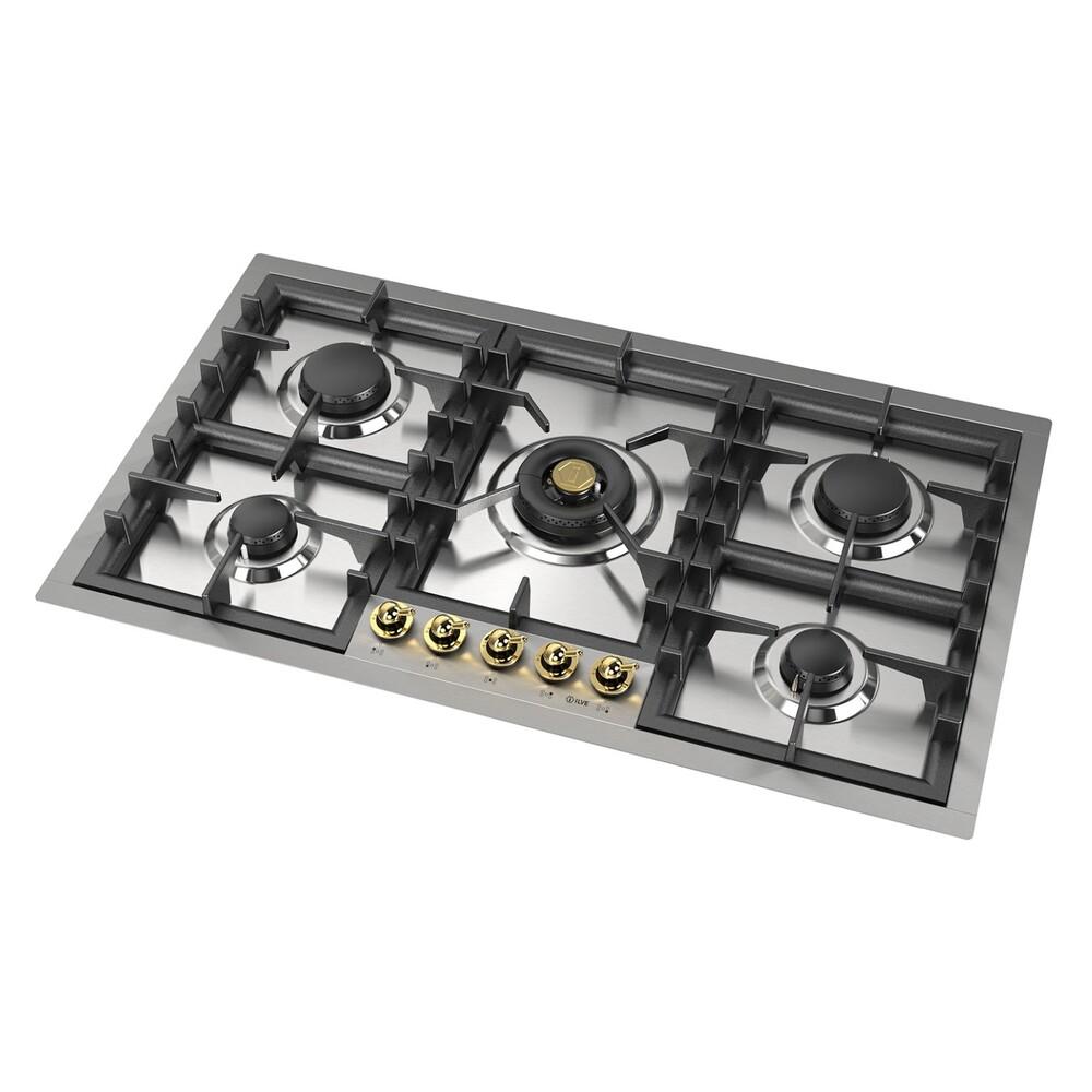 Ilve UHCPT95NSSG Ilve Uhcpt95Nssg Nostalgie Ii 36 Inch Built-In Gas Cooktop With Total Black Brass Burners, In Stainless Steel (5 Sealed Burners, Natural Gas)