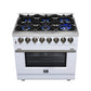 Forno FFSGS612536WHT Forno Massimo 36 Inch Freestanding Dual Fuel Range In White With Antique Brass Accessories, 6 Burners, 5.36 Cu. Ft. Convection Oven