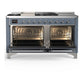 Ilve UM60FSQNR3BGCLP Ilve Um60Fsqnr3Bgclp Majestic Iii 60 Inch Dual Fuel Range With 7 Burners, Griddle And French Top, Dual Function Burner With Up To 25,000 Btu (Liquid Propane, Solid Door, Blue Grey, Chrome)