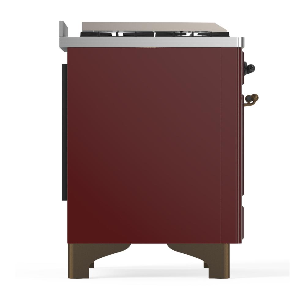 Ilve UM60FNR3BUBLP Ilve Um60Fnr3Bublp Majestic Iii 60 Inch Dual Fuel Range With 9 Burners And Griddle, Dual Function Burner Up To 25,000 Btu (Liquid Propane, Triple Glass Door, Burgundy, Burnished)
