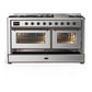 Ilve UM60FNR3SSBLP Ilve Um60Fnr3Ssblp Majestic Iii 60 Inch Dual Fuel Range With 9 Burners And Griddle, Dual Function Burner Up To 25,000 Btu (Liquid Propane, Triple Glass Door, Stainless Steel, Burnished)