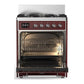 Ilve UM30NR3BUCLP Ilve Um30Nr3Buclp Majestic Iii 30 Inch Dual Fuel Range With 5 Black Brass Burners, Dual Function Burner Up To 25,000 Btu (Liquid Propane, Triple Glass Door, Burgundy, Chrome)