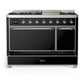 Ilve UM48FQNR3BKC Ilve Um48Fqnr3Bkc Majestic Iii 48 Inch Dual Fuel Range With 8 Burners And Griddle, Dual Function Burner Up To 25,000 Btu (Natural Gas, Solid Door, Glossy Black, Chrome)