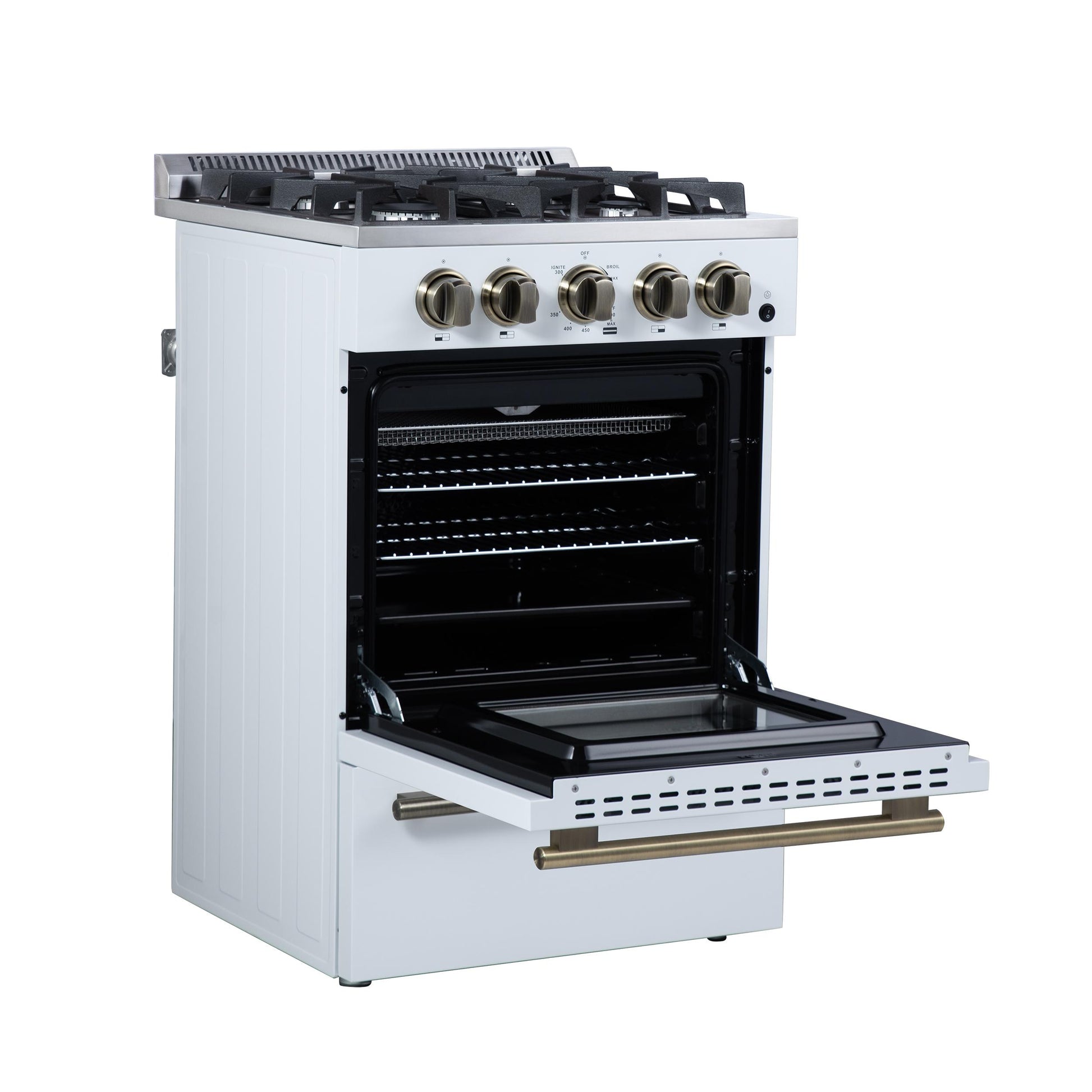 Forno FFSGS627224WHT Forno Breno 24 Inch Freestanding Gas Range In White With Antique Brass, Compact Design