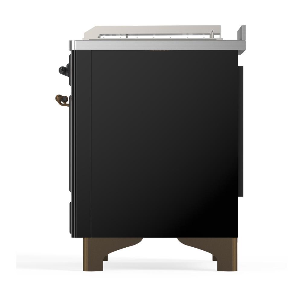 Ilve UM48FSQNR3BKB Ilve Um48Fsqnr3Bkb Majestic Iii 48 Inch Dual Fuel Range With 5 Black Brass Burners, Griddle And French Top, Dual Function Burner Up To 25,000 Btu (Natural Gas, Solid Door, Glossy Black, Burnished)