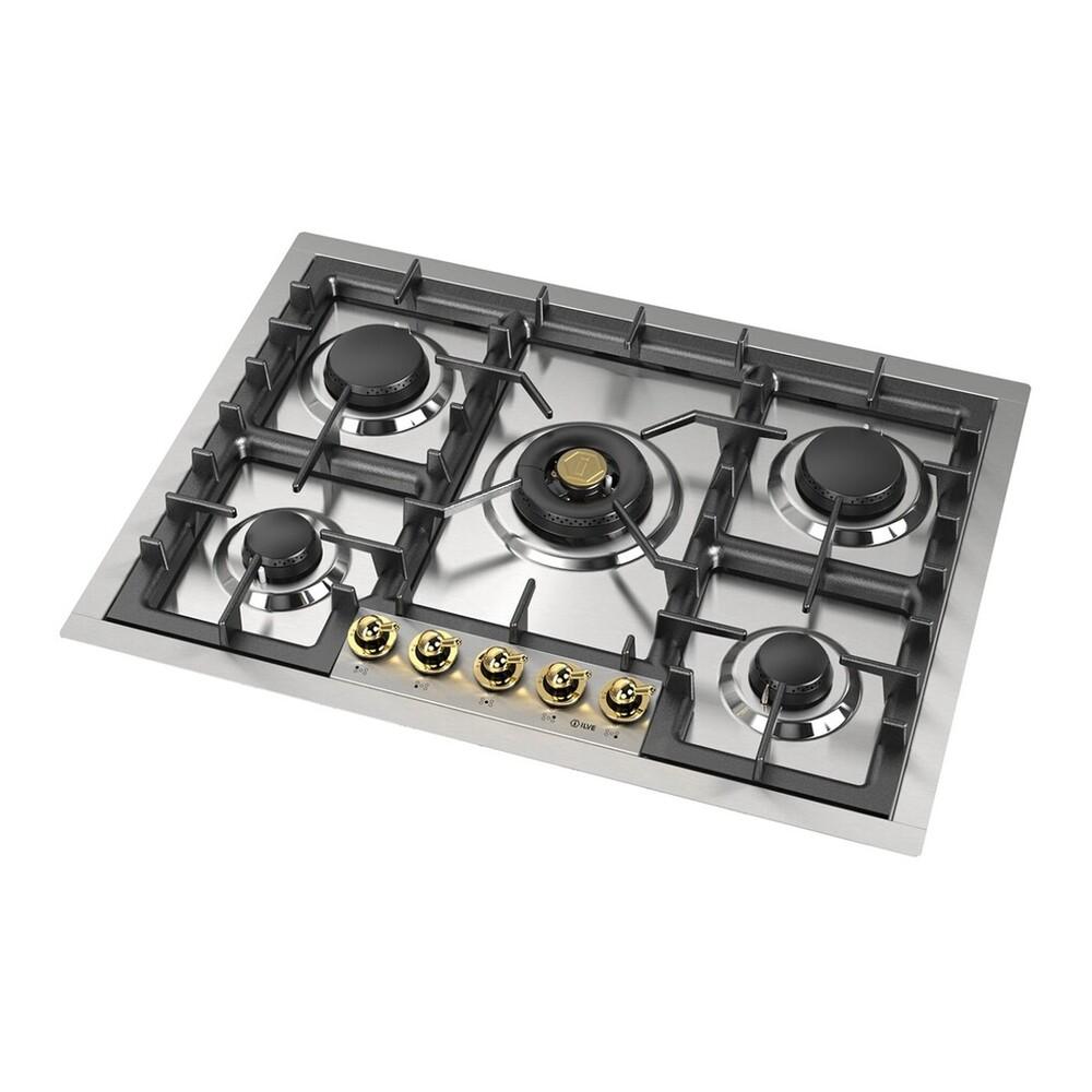 Ilve UHCPT75NSSGLP Ilve Uhcpt75Nssglp Nostalgie Ii 30 Inch Built-In Gas Cooktop With 5 Burners, In Stainless Steel (Liquid Propane, Brass)
