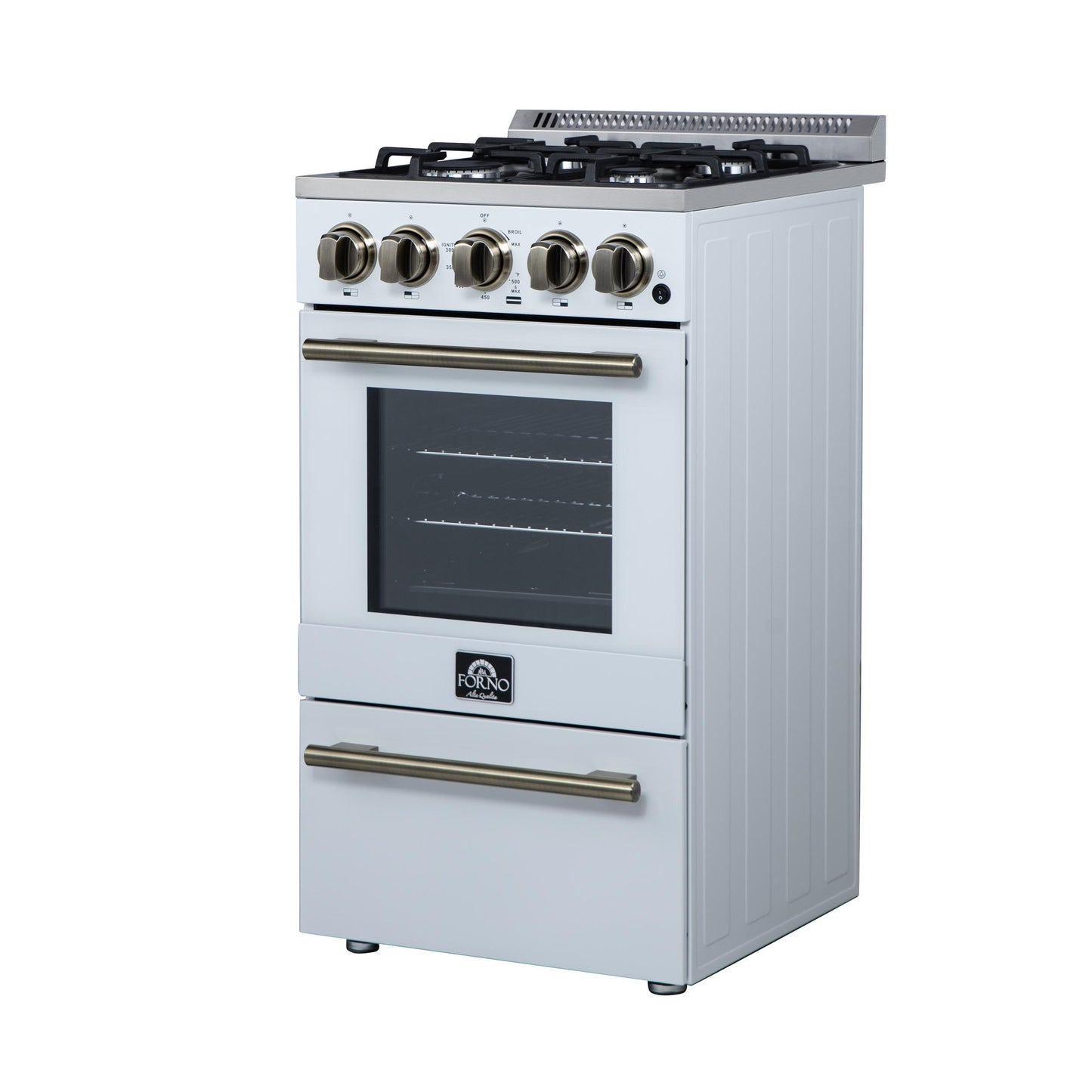 Forno FFSGS626520WHT Forno Lamazze 20 Inch Freestanding Gas Range In White, Compact Design