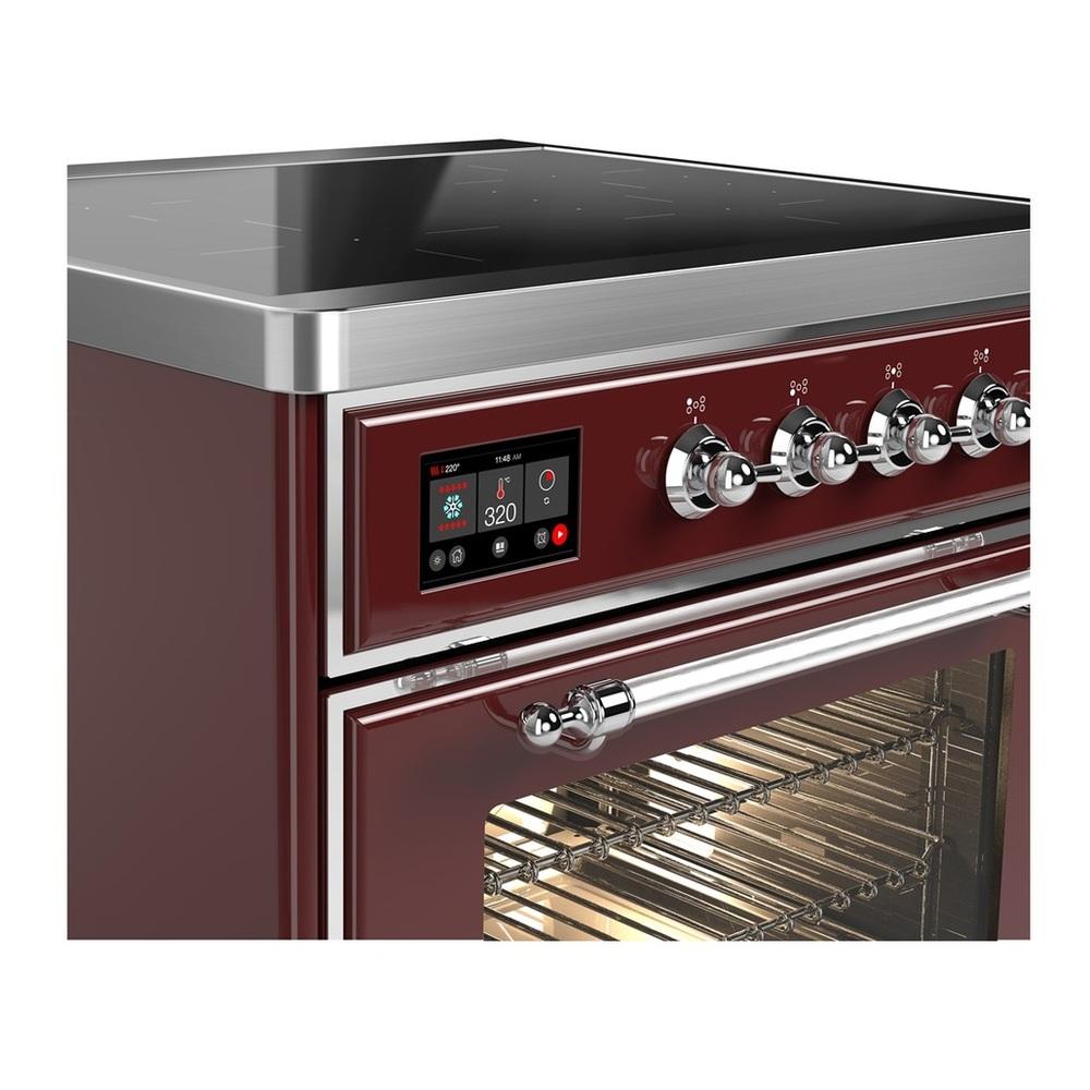 Ilve UMIB30NR3BUC Ilve Umib30Nr3Buc Majestic Iii 30 Inch Induction Range With 4 Elements, 4 Cu. Ft. Oven Capacity (Triple Glass Door, Burgundy, Chrome)