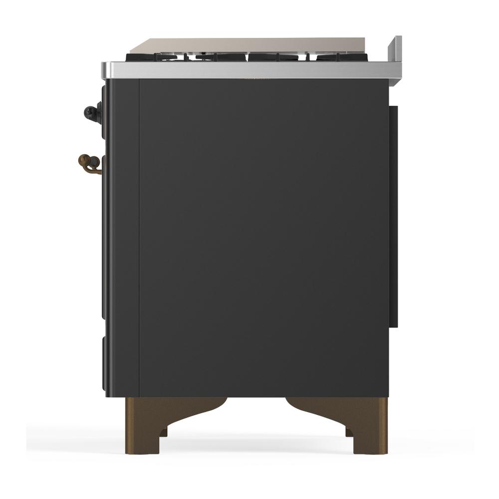 Ilve UM36FQNR3MGB Ilve Um36Fqnr3Mgb Majestic Iii 36 Inch Dual Fuel Range With 6 Black Brass Burners And Griddle, Dual Function Burner Up To 25,000 Btu (Solid Door, Graphite Matte, Burnished, Natural Gas)
