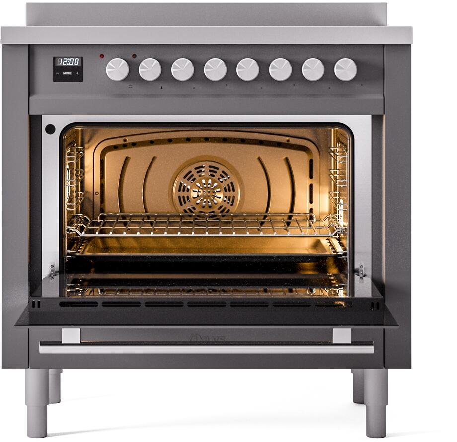 Ilve UPI366WMPMG Professional Plus Ii 36 Inch Electric Freestanding Range In Matte Graphite With Trim