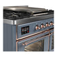 Ilve UMD40FNR3BGPLP Ilve Umd40Fnr3Bgplp Majestic Iii 40 Inch Dual Fuel Range With 6 Burners And Griddle, Dual Function Burner Up To 25,000 Btu (Liquid Propane, Triple Glass Door, Blue Grey, Copper)