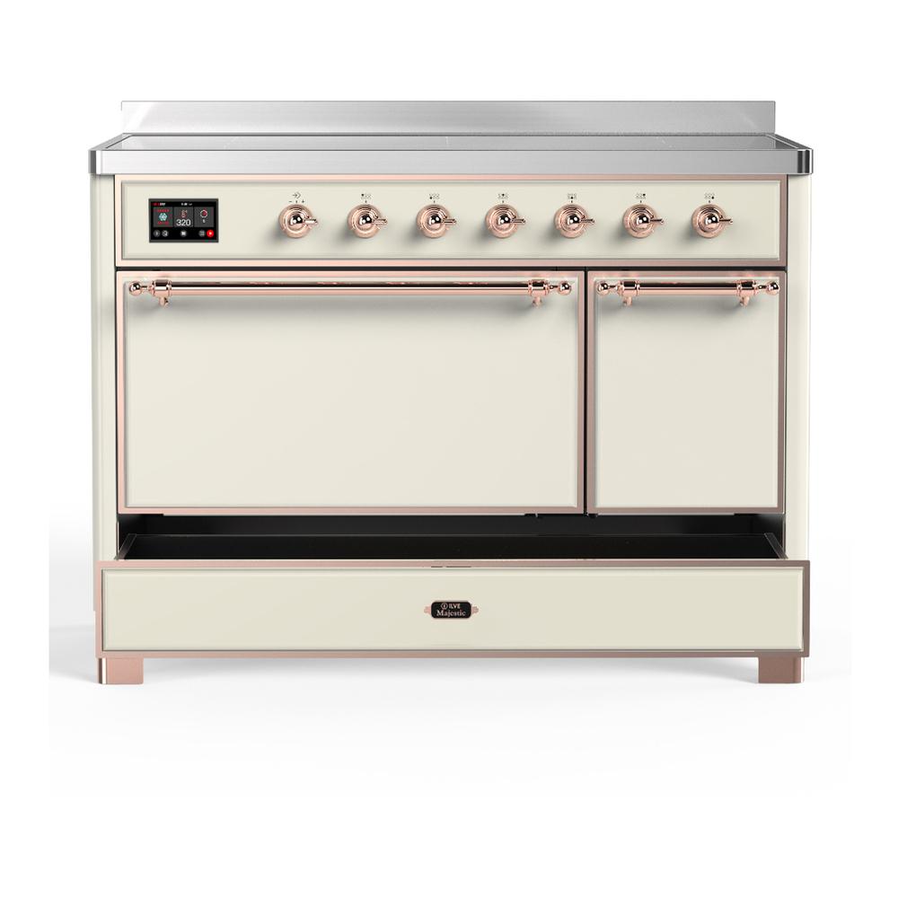 Ilve UMIB48QNR3AWP Ilve Umib48Qnr3Awp Majestic Iii 48 Inch Induction Range With 6 Elements, 5.02 Cu. Ft. Total Oven Capacity (Solid Door, Antique White, Copper)