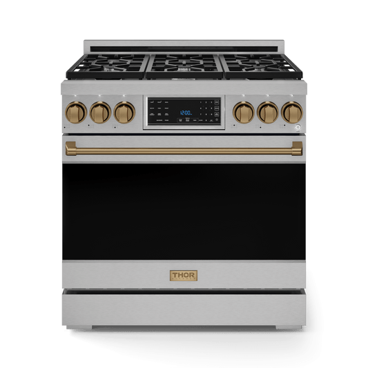 Thor Kitchen RSG36BRZ 36 Inch Professional Gas Range With Tilt Panel Touch Control In Stainless Steel/Bronze Gordon Ramsay Series - Rsg36-Brz