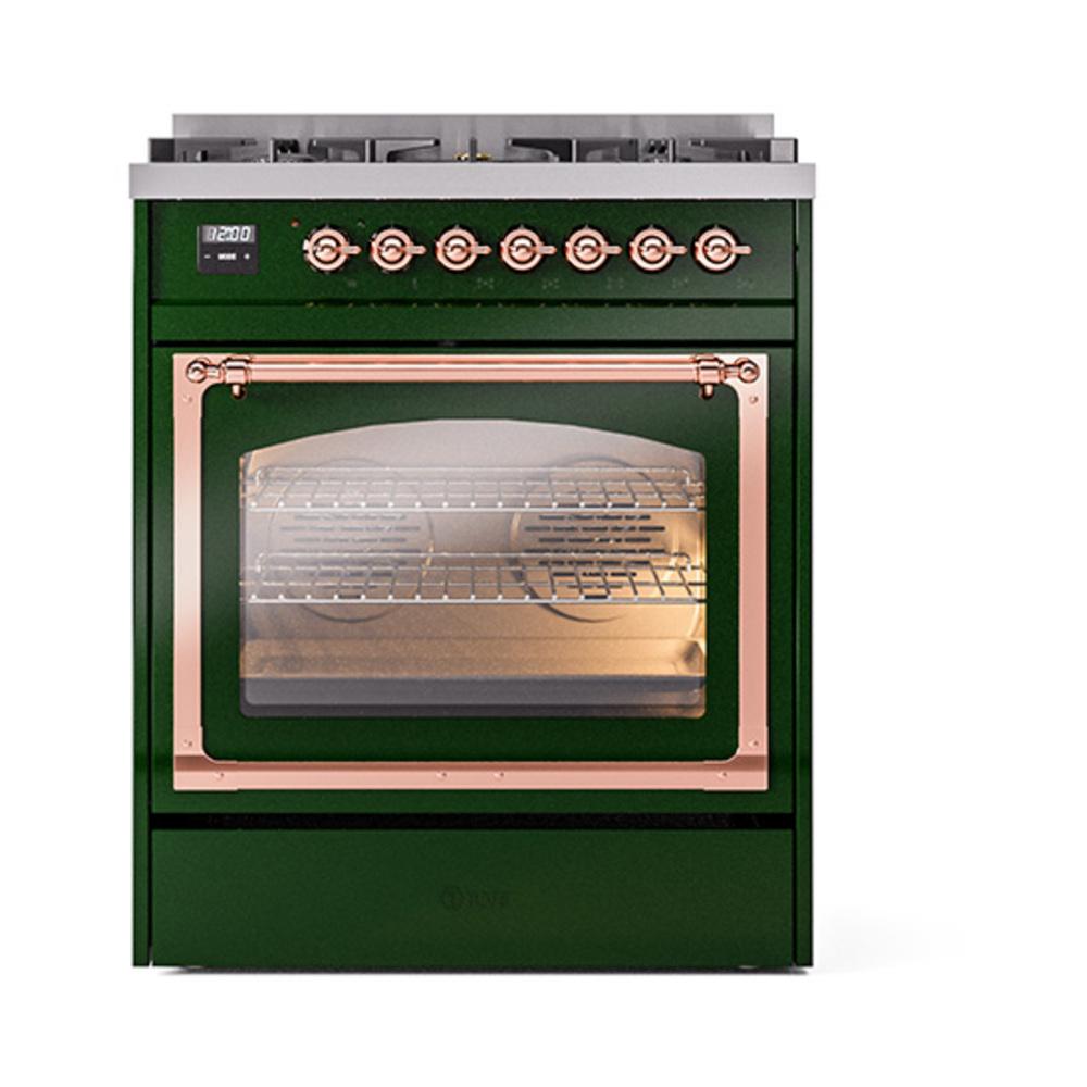 Ilve UN30NMPEGPLP Ilve Un30Nmpegplp Nostalgie Ii Noblesse 30" Dual Fuel Range (Liquid Propane, Triple Glass Door, Emerald Green, Copper)