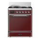Ilve UM30QNR3BUCLP Ilve Um30Qnr3Buclp Majestic Iii 30 Inch Dual Fuel Range With 5 Black Brass Burners, Dual Function Burner Up To 25,000 Btu (Liquid Propane, Solid Door, Burgundy, Chrome)