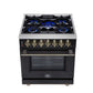 Forno FFSGS612530BLK Forno Massimo 30-Inch Freestanding Dual Fuel Range In Black With Antique Brass Accessories, 4 Burners, 4.32 Cu. Ft. Convection Oven