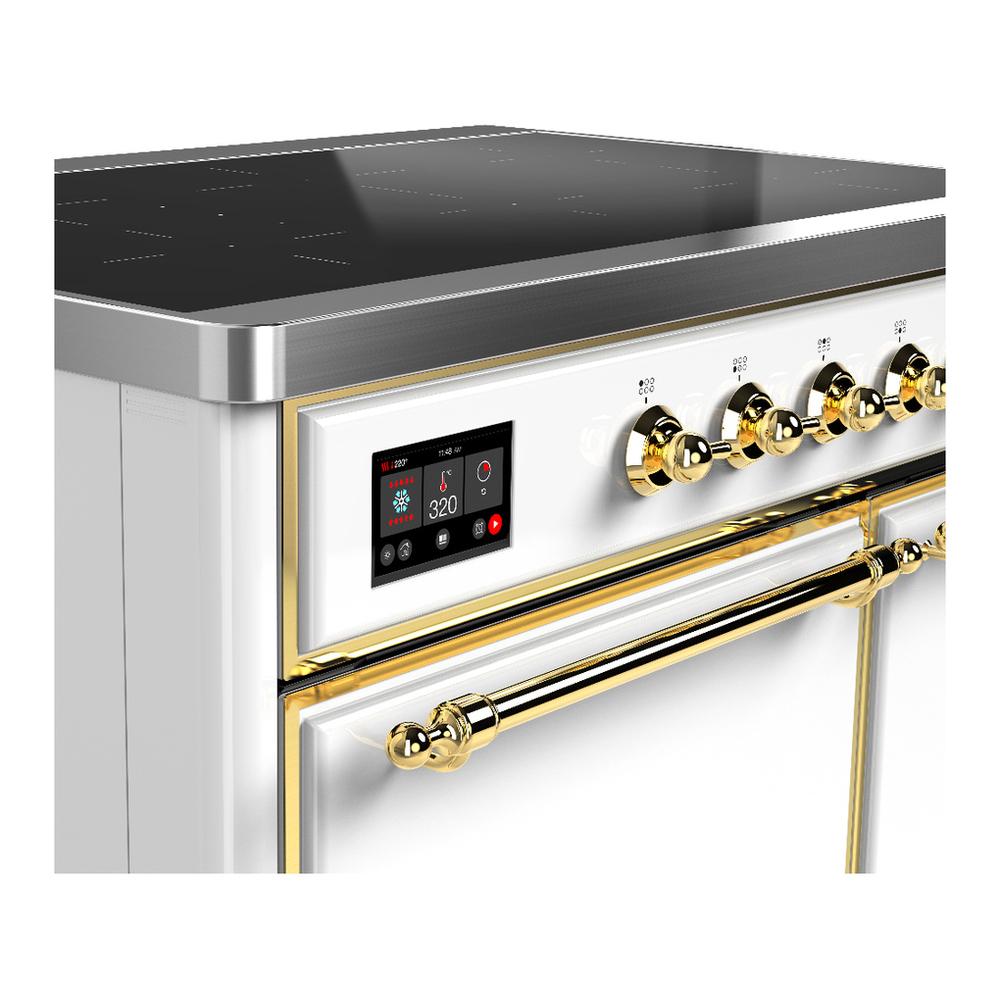 Ilve UMDIB40QNR3WHG Ilve Umdib40Qnr3Whg Majestic Iii 40 Inch Induction Range With 6 Elements, 3.82 Cu. Ft. Total Oven Capacity (Solid Door, White, Brass)