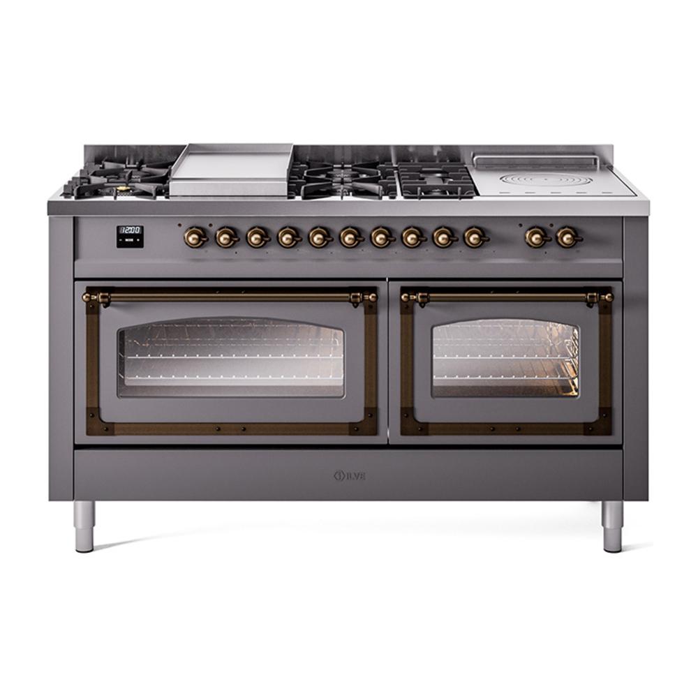 Ilve UN60FSNMPMGB Ilve Un60Fsnmpmgb Nostalgie Ii Noblesse 60" Dual Fuel Range (7 Sealed Burners + Griddle + French Top, Natural Gas, Triple Glass Door, Graphite Matte, Burnished)