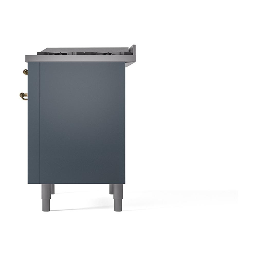 Ilve UN36FQNMPBGG Ilve Un36Fqnmpbgg Nostalgie Ii Noblesse 36" Dual Fuel Range (Natural Gas, Solid Door, Blue Grey, Brass)