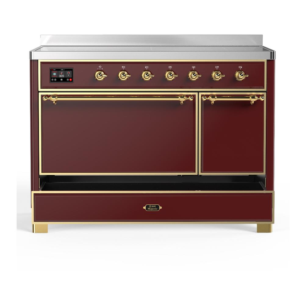 Ilve UMIB48QNR3BUG Ilve Umib48Qnr3Bug Majestic Iii 48 Inch Induction Range With 6 Elements, 5.02 Cu. Ft. Total Oven Capacity (Solid Door, Burgundy, Brass)