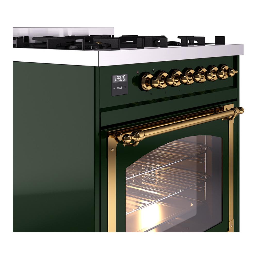 Ilve UN30NMPEGGLP Ilve Un30Nmpegglp Nostalgie Ii Noblesse 30" Dual Fuel Range (Liquid Propane, Triple Glass Door, Emerald Green, Brass)