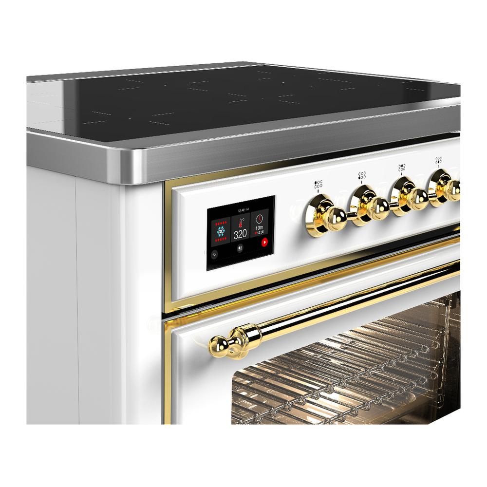 Ilve UMIB36NR3WHG Ilve Umib36Nr3Whg Majestic Iii 36 Inch Induction Range With 6 Elements, 3.5 Cu. Ft. Total Oven Capacity (Triple Glass Door, White, Brass)
