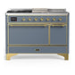 Ilve UM48FSQNR3BGG Ilve Um48Fsqnr3Bgg Majestic Iii 48 Inch Dual Fuel Range With 5 Black Brass Burners, Griddle And French Top, Dual Function Burner Up To 25,000 Btu (Natural Gas, Solid Door, Blue Grey, Brass)