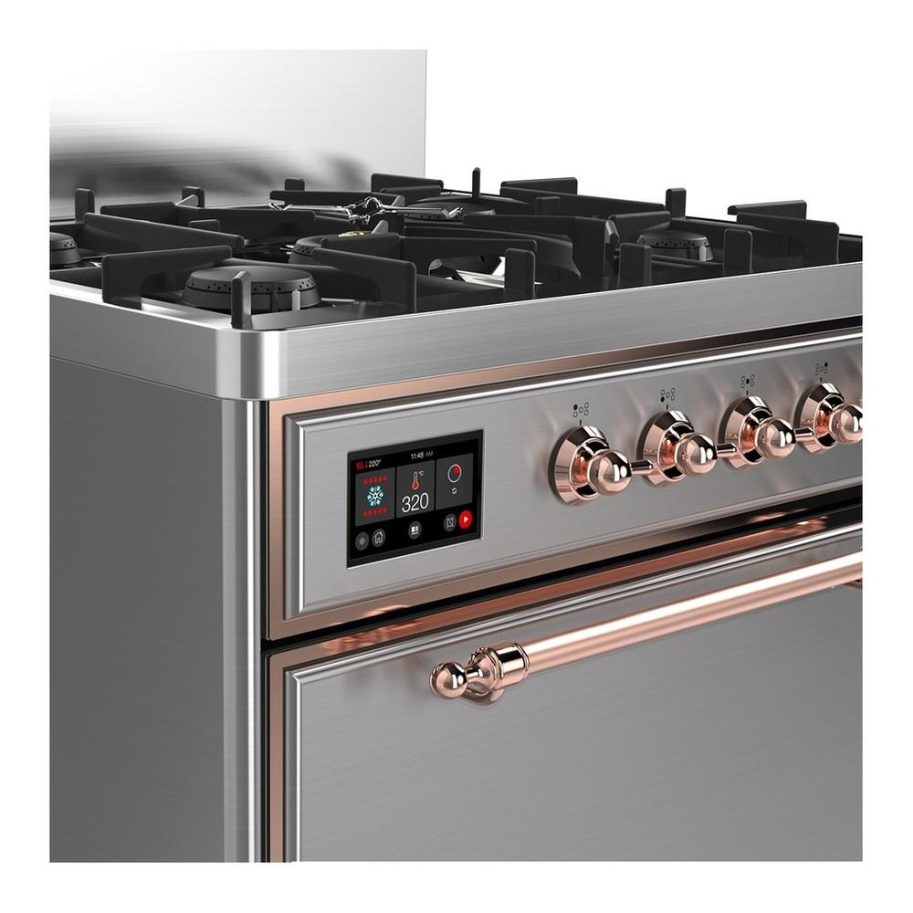 Ilve UM30QNR3SSPLP Ilve Um30Qnr3Ssplp Majestic Iii 30 Inch Dual Fuel Range With 5 Black Brass Burners, Dual Function Burner Up To 25,000 Btu (Liquid Propane, Solid Door, Stainless Steel, Copper)