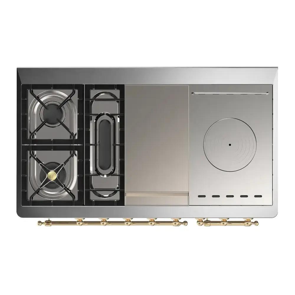 Ilve UM48FSNR3RAGLP Ilve Um48Fsnr3Raglp Majestic Iii 48 Inch Dual Fuel Range With 5 Black Brass Burners, Griddle And French Top, Dual Function Burner Up To 25,000 Btu (Liquid Propane, Triple Glass Door, Ral, Brass)