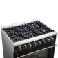 Forno FFSGS615636BLK Forno Galiano 36-Inch Dual Fuel Range In Black & Antique Brass Design, 6 Sealed Burners 83,000 Btu, 5.36 Cu.Ft. True Convection Oven