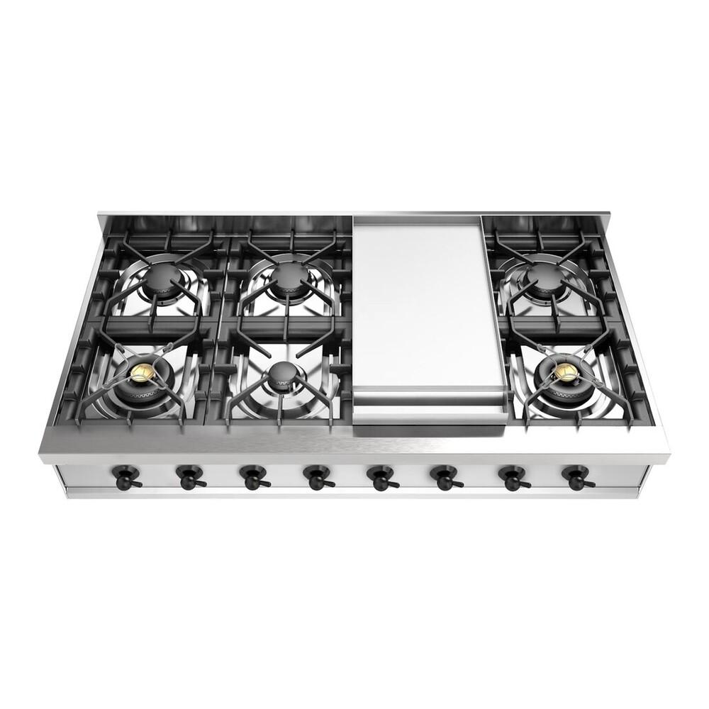 Ilve UHCP48FNSSBLP Ilve Uhcp48Fnssblp Nostalgie Ii 48 Inch Built-In Gas Rangetop With Griddle, In Stainless Steel (Liquid Propane, Burnished)
