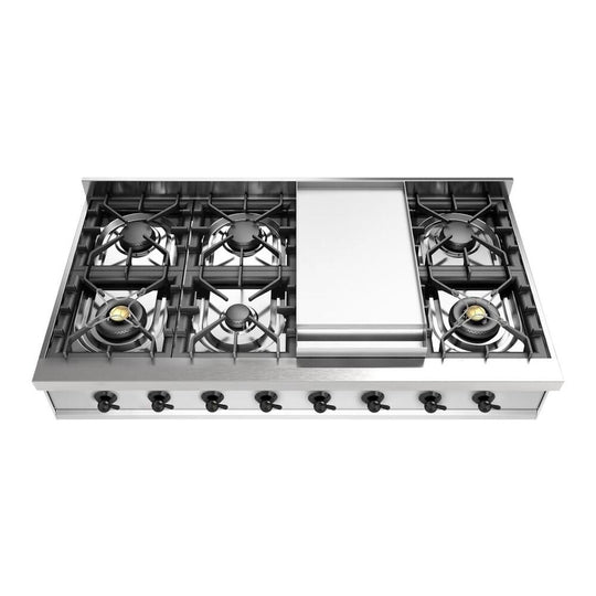 Ilve UHCP48FNSSBLP Ilve Uhcp48Fnssblp Nostalgie Ii 48 Inch Built-In Gas Rangetop With Griddle, In Stainless Steel (Liquid Propane, Burnished)