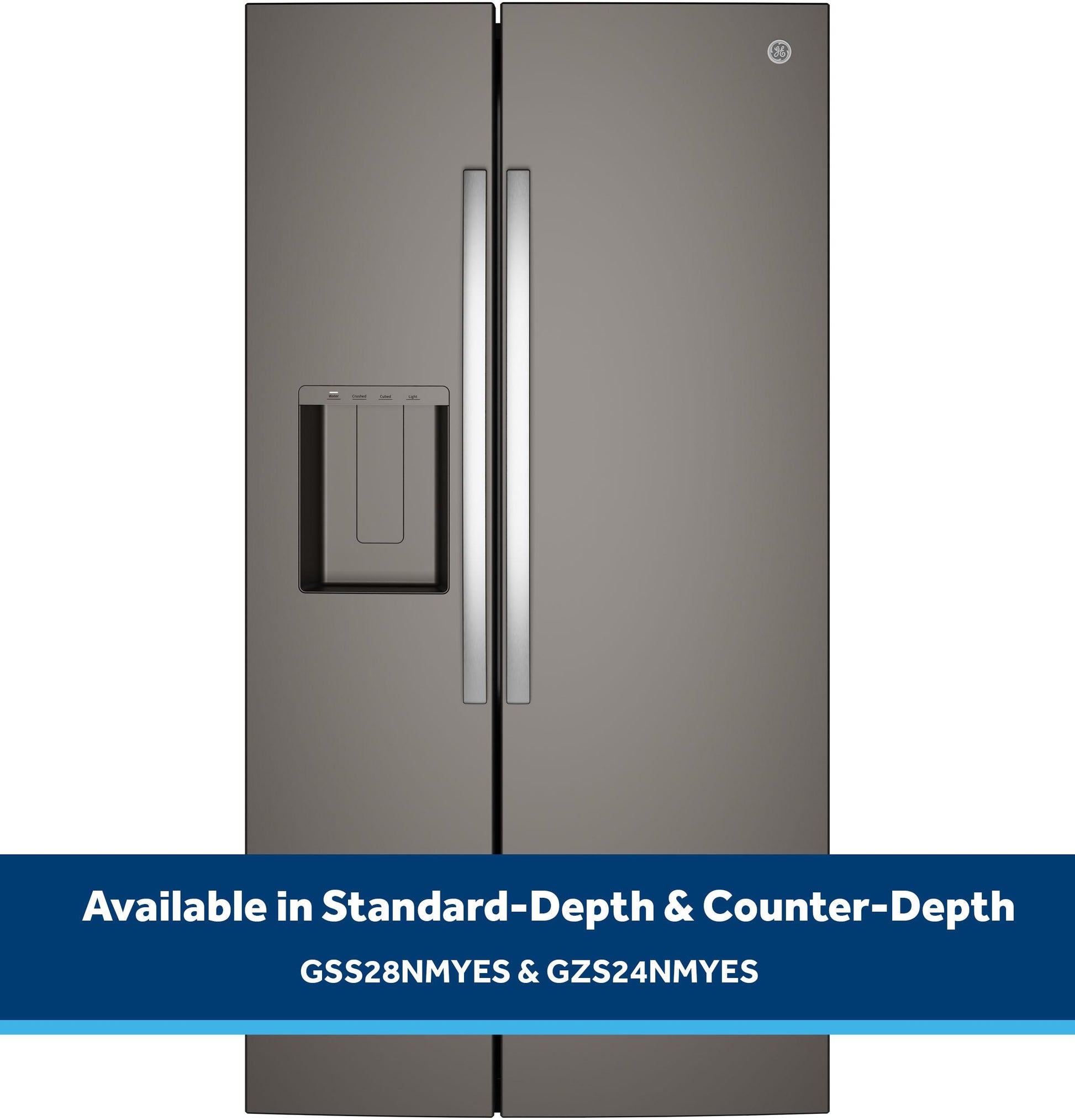 Ge Appliances GZS24NMYES Ge® 23.6 Cu. Ft. Counter-Depth Side-By-Side Refrigerator With Extra Tall Dispenser And In-Door Icemaker