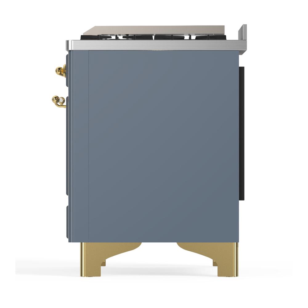 Ilve UM60FSQNR3BGG Ilve Um60Fsqnr3Bgg Majestic Iii 60 Inch Dual Fuel Range With 7 Burners, Griddle And French Top, Dual Function Burner With Up To 25,000 Btu (Natural Gas, Solid Door, Blue Grey, Brass)