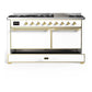 Ilve UM60FQNR3WHG Ilve Um60Fqnr3Whg Majestic Iii 60 Inch Dual Fuel Range With 9 Burners And Griddle, Dual Function Burner Up To 25,000 Btu (Natural Gas, Solid Door, White, Brass)
