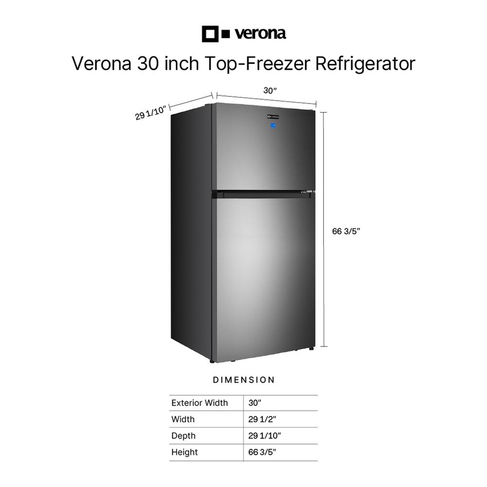 Verona VEFTF3018RWH Verona Veftf3018Rwh 30 Inch Top Freezer Refrigerator With 18.1 Cu. Ft. Total Capacity, Led Lighting, Reversible Doors, Gallon Door Storage, Recessed Handle, Energy Star (White)