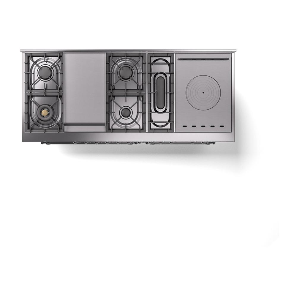 Ilve UN60FSNMPBGC Ilve Un60Fsnmpbgc Nostalgie Ii Noblesse 60" Dual Fuel Range (7 Sealed Burners + Griddle + French Top, Natural Gas, Triple Glass Door, Blue Grey, Chrome)