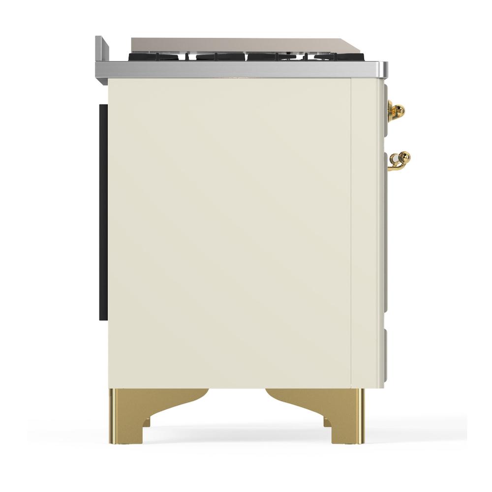 Ilve UMD40FNR3AWGLP Ilve Umd40Fnr3Awglp Majestic Iii 40 Inch Dual Fuel Range With 6 Burners And Griddle, Dual Function Burner Up To 25,000 Btu (Liquid Propane, Triple Glass Door, Antique White, Brass)
