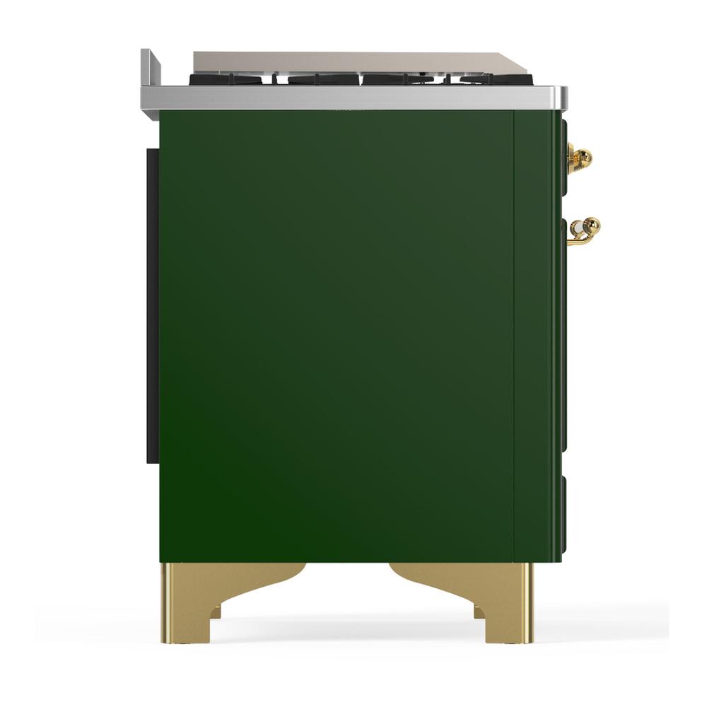 Ilve UM60FQNR3EGGLP Ilve Um60Fqnr3Egglp Majestic Iii 60 Inch Dual Fuel Range With 9 Burners And Griddle, Dual Function Burner Up To 25,000 Btu (Liquid Propane, Solid Door, Emerald Green, Brass)