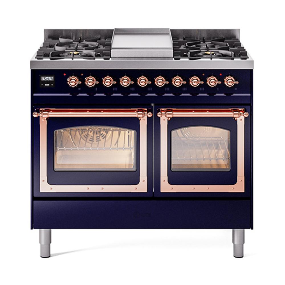 Ilve UND40FNMPMBPLP Ilve Und40Fnmpmbplp Nostalgie Ii Noblesse 40" Dual Fuel Range (Liquid Propane, Triple Glass Door, Midnight Blue, Copper)