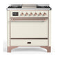 Ilve UM36FQNR3AWP Ilve Um36Fqnr3Awp Majestic Iii 36 Inch Dual Fuel Range With 6 Black Brass Burners And Griddle, Dual Function Burner Up To 25,000 Btu (Solid Door, Antique White, Copper, Natural Gas)
