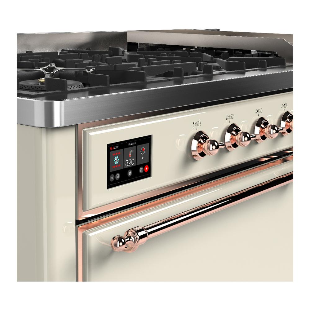 Ilve UM60FQNR3AWPLP Ilve Um60Fqnr3Awplp Majestic Iii 60 Inch Dual Fuel Range With 9 Burners And Griddle, Dual Function Burner Up To 25,000 Btu (Liquid Propane, Solid Door, Antique White, Copper)