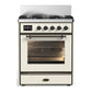 Ilve UM30NR3AWB Ilve Um30Nr3Awb Majestic Iii 30 Inch Dual Fuel Range With 5 Black Brass Burners, Dual Function Burner Up To 25,000 Btu (Natural Gas, Triple Glass Door, Antique White, Burnished)