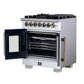 Forno FFSGS638730WHT Forno Capriasca 30-Inch Freestanding French Door Dual Fuel Range In White With Antique Brass Accessories, 5 Burners, True Convection Oven