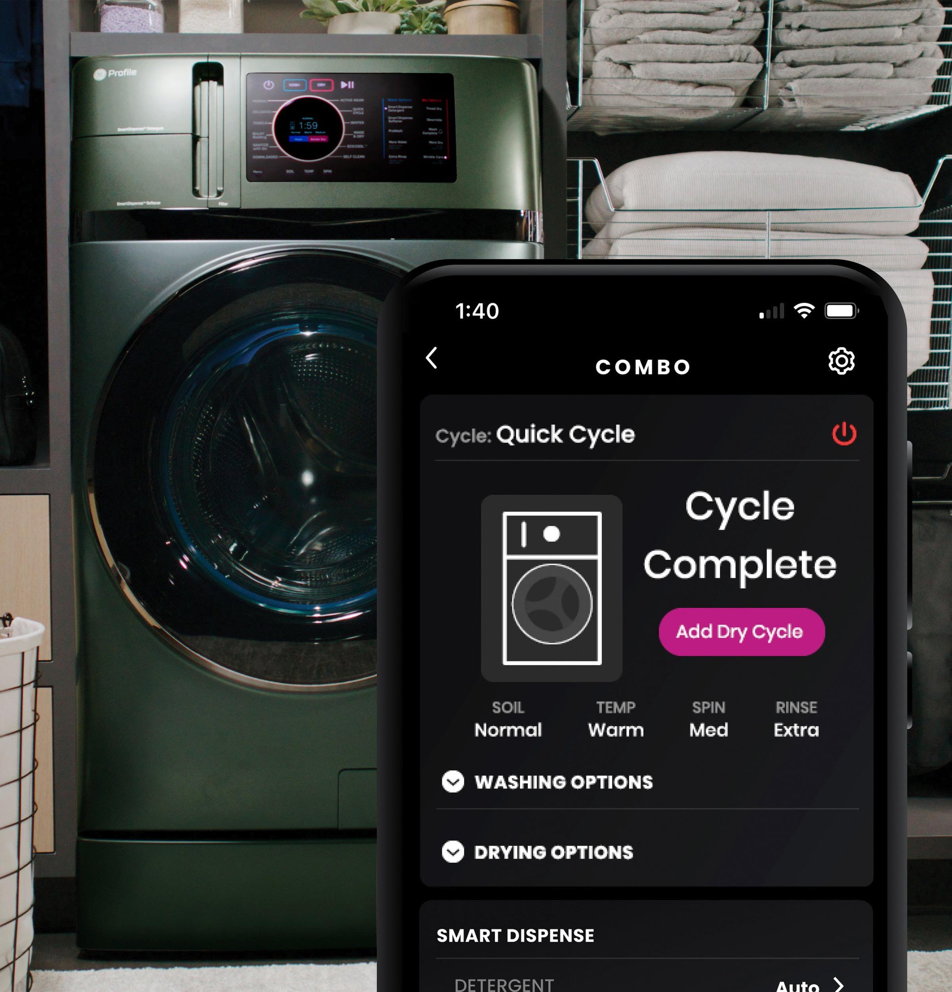 Ge Appliances PFQ97HSPVGN Ge Profile™ Energy Star® 4.8 Cu. Ft. Capacity Ultrafast Combo With Ventless Inverter Heat Pump Technology Washer/Dryer