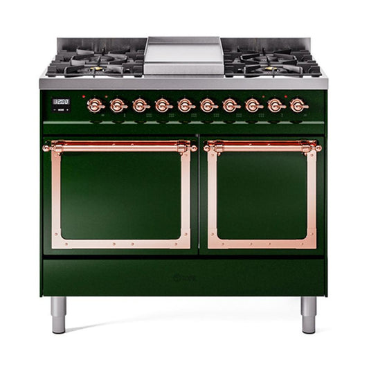 Ilve UND40FQNMPEGP Ilve Und40Fqnmpegp Nostalgie Ii Noblesse 40" Dual Fuel Range (Natural Gas, Solid Door, Emerald Green, Copper)